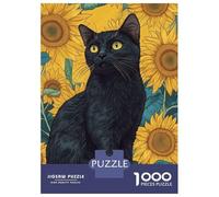 Puzzle Per Adulti Da 1000 Pezzi Black Cat And Sunflowers Puzzle Per Adulti Gioco Per Famiglie Migliora La Memoria Interazione Genitore-figlio 70x50cm/1000pcs