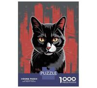 Puzzle Per Adulti Da 1000 Pezzi Black Cat Portrait with Red Backdrop Puzzle Per Adulti Giochi Rilassanti Vacanza A Casa Passatempo Regali Unici Per Compleanno E Natale 70x50cm/1000pcs