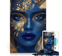 Puzzle per adulti da 1000 pezzi,blu e oro,con volti disegnati,divertente attività di incastro,gioco rilassante,regalo di Natale per un momento di tranquillità 50x75cm