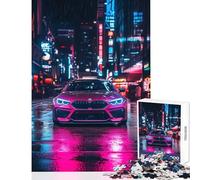 Puzzle per adulti da 1000 pezzi BMW rosa nella città dei neon giocattolo educativo ottimo regalo per giochi impossibili migliora l'amore tra coppie dimensioni 38x52cm