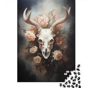 Puzzle Per Adulti Da 1000 Pezzi Boho Skull with Flowers Wall Art Print Puzzle Per Adulti Giocattolo Decorazione Da Parete Sfida Difficile Difficile E Sfida 70x50cm/1000pcs