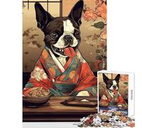 Puzzle per adulti da 1000 pezzi Boston Terrier che mangia cibo Decorazione per la casa Giocattoli Regalo per compleanni Giochi per famiglie Migliorare l'amore tra coppie Dimensioni 38x26cm