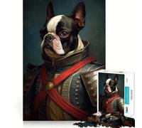 Puzzle per adulti da 1000 pezzi,Boston Terrier in uniforme militare,taglio preciso,divertente,gioco di logica,abilità,relax,divertimento,regalo di compleanno,mente (38x26cm)