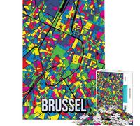 Puzzle per adulti da 1000 pezzi Bruxelles Pop Art Belgio Mappa della città Arte astratta Viaggio Sfida per l'intelligenza Giocattolo avvincente Giochi rilassanti Assemblaggio di modelli Ottima idea