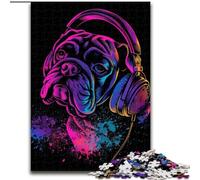 Puzzle per adulti da 1000 pezzi,Bulldog DJ con cuffie,in legno,perfetto come decorazione fai da te o regalo di compleanno,50x75cm,divertente artigianato per tutta la famiglia,perfetto per compleanni