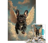Puzzle per adulti da 1000 pezzi Bulldog francese nero con ali d'angelo | Gioco rompicapo in memoria di un animale domestico giocattolo educativo regalo di compleanno per donne (dimensioni 75x50cm)