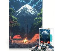 Puzzle per adulti da 1000 pezzi, campeggio sotto il Monte Fuji, giochi rilassanti, difficoltà elevata, con poster abbinato e foglio di curiosità, 38x26cm