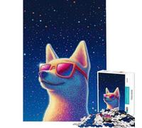 Puzzle per adulti da 1000 pezzi cane con occhiali da sole sullo sfondo di stelle puzzle da 1000 pezzi decorazione per la casa giocattolo regalo di compleanno (50x75cm)