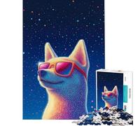 Puzzle per adulti da 1000 pezzi: Cane con occhiali da sole sullo sfondo di stelle Puzzle fai da te da 1000 pezzi un'opera d'arte un gioco stimolante e divertente per tutta la famiglia (38x26cm)