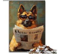 Puzzle per adulti da 1000 pezzi, Cane da pastore che legge il giornale, impegnativo e difficile, con pezzi completamente interconnessi di forma casuale (dimensioni 50x75cm)