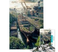 Puzzle per adulti da 1000 pezzi: Cantiere navale invaso dalla vegetazione con nave abbandonata Puzzle per adulti gioco di analisi e logica per tutta la famiglia ideale come regalo (dimensioni 38x52cm)