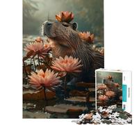 Puzzle per adulti da 1000 pezzi capibara con corona di loto gioco impossibile educativo sfida giocattolo regalo di compleanno migliora la memoria (dimensioni 38x52cm)