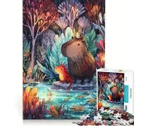 Puzzle per adulti da 1000 pezzi: Capibara e Axolotl nella foresta pluviale, gioco per famiglie, migliora la memoria, adatto come decorazione da scrivania, 38x26cm