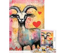 Puzzle per adulti da 1000 pezzi capra con cuori giocattolo con tecnica mista per San Valentino decorazione da parete regali di Babbo Natale segreto gioco educativo aiuta a esercitare il cervello