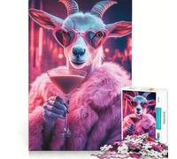 Puzzle per adulti da 1000 pezzi: Capra glamour con cocktail, gioco rompicapo, difficile, ideale come regalo per tutta la famiglia 50x75cm