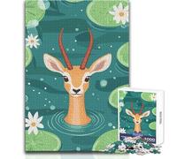 Puzzle per adulti da 1000 pezzi, cartone animato, gazzella nello stagno delle ninfee, rilassante, per il tempo libero, preciso, ad incastro, giocattolo di precisione, dimensioni 50x75cm