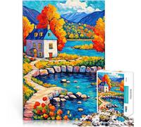 Puzzle per adulti da 1000 pezzi Casa Fiume Natura Arte Fatto di carta,Adatto a persone dai 14 anni in su giochi divertenti per famiglie Un'opera d'arte。misurare:26x38cm/10.24 x 14.96pollice