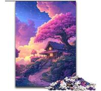 Puzzle per adulti da 1000 pezzi, Casa sotto i ciliegi in fiore, per bambini dai 14 anni in su, decorazione per la casa come regalo per tutta la famiglia e gli amici dimensioni 26x38cm