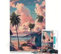 Puzzle per adulti da 1000 pezzi,casa sulla spiaggia al tramonto,taglio preciso,divertente gioco per la mente,regalo,relax,divertimento,decorazione natalizia da parete (38x26cm)