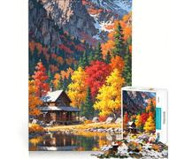 Puzzle per adulti da 1000 pezzi, Casetta autunnale sul lago, Gioco divertente, Rilassante e stimolante per la mente, Per rafforzare l'amore tra le coppie, 38x26cm