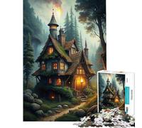 Puzzle per adulti da 1000 pezzi: Casetta incantata nella foresta nebbiosa Gioco pratico per adulti taglio di precisione regalo di compleanno o per occasioni speciali (dimensioni 38x26cm)