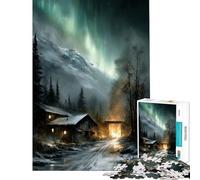 Puzzle per adulti da 1000 pezzi Casetta invernale sotto l'aurora boreale Puzzle da 1000 pezzi Decorazione per la casa Giocattolo Regalo di compleanno Regali unici e originali (38x26cm)