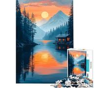 Puzzle per adulti da 1000 pezzi "Casetta sul lago al tramonto" - Gioco rompicapo stimolante per la mente ideale come regalo per chi ama giocare e migliorare la memoria (Dimensioni 50x75cm)