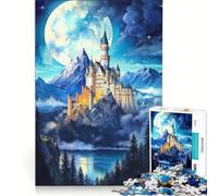 Puzzle per adulti da 1000 pezzi, Castello fantastico al chiaro di luna, Gioco rilassante, Difficile, Lista dei desideri con Babbo Natale 38x26cm