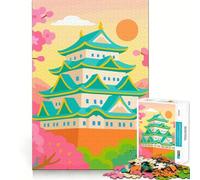 Puzzle per adulti da 1000 pezzi Castello giapponese con fiori di ciliegio,illustrazione artistica minimalista e colorata,taglio perfetto,divertente sfida intelligente,gioco tranquillo,regalo di Natale