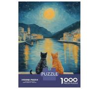 Puzzle Per Adulti Da 1000 Pezzi Cats by The Moonlit River Puzzle Gioco Rompicapo Per Divertimento in Famiglia Interazione Genitore-figlio 38x26cm/1000pcs
