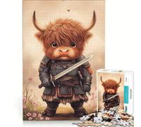Puzzle per adulti da 1000 pezzi Cavaliere delle Highlands con mucca e spada giocattolo fai da te gara di velocità manuale con pezzi di forma casuale completamente ad incastro 38x26cm