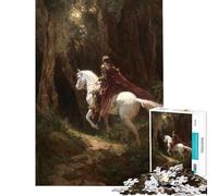 Puzzle per adulti da 1000 pezzi Cavaliere su cavallo bianco nella foresta Gioco per famiglie educativo sfida giocattolo regalo per donne e uomini decorazione da parete (dimensioni 50x75cm)