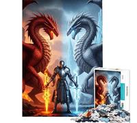Puzzle per adulti da 1000 pezzi: Cavaliere tra fuoco e ghiaccio drago Puzzle per adulti gioco rilassante decorazione perfetta ideale come regalo (dimensioni 38x52cm)