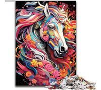 Puzzle per adulti da 1000 pezzi, cavalli colorati in legno, perfetto per decorare la casa o l'ufficio, regalo di Natale ideale, 50x75cm, gioco interattivo per famiglie