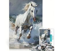 Puzzle per adulti da 1000 pezzi: Cavallo bianco che corre tra le onde gioco rompicapo difficile ideale come regalo per tutta la famiglia 50x75cm