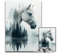 Puzzle per adulti da 1000 pezzi Cavallo bianco nella foresta nebbiosa Puzzle in legno Decorazione perfetta per la casa o l'ufficio Regalo di Natale ideale 1000 pezzi (75x50 cm)