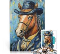 Puzzle per adulti da 1000 pezzi Cavallo con cappello a cilindro Fatto di cartone per età 14+ Antistress Vacanza a casa Uccidere il tempo Regalo divertente per la famiglia misurare:26x38cm