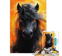 Puzzle per adulti da 1000 pezzi Cavallo nero in fiamme Puzzle per ragazzi giochi rilassanti ideali per le vacanze a casa per passare il tempo un gioco stimolante un regalo perfetto (38x52cm)
