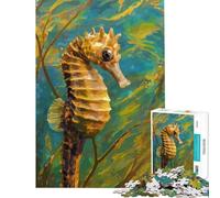 Puzzle per adulti da 1000 pezzi cavalluccio marino tra le alghe dipinto per gioco educativo sfida gioco per famiglie regalo di compleanno (dimensioni 38x52cm)