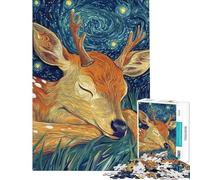 Puzzle per adulti da 1000 pezzi Cervo addormentato sotto una notte stellata Puzzle fai da te per adulti un'opera d'arte compleanno e Natale (dimensioni 38x26cm)