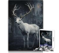 Puzzle per adulti da 1000 pezzi, cervo bianco in rovina, gioco di sfida unico, decorazione artistica per la casa, regalo per compleanni, dimensioni 38x26cm