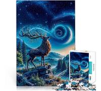 Puzzle per adulti da 1000 pezzi Cervo mistico sotto il cielo stellato Fatto di carta，Adatto a partire dai 14 anni Gioco intellettuale Donazione di opere d'arte。misurare：26x38cm