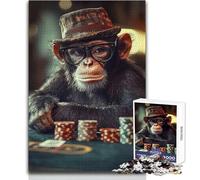 Puzzle per adulti da 1000 pezzi, Chef Scimmia che gioca a poker, svago tranquillo e rilassante, ideale per giocare con precisione, giocattolo artigianale, dimensioni 50x75cm