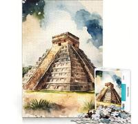 Puzzle per adulti da 1000 pezzi, Chichen Itza, acquerello, gioco fai da te, migliora la memoria, ideale come regalo per tutta la famiglia 38x26cm