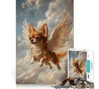 Puzzle per adulti da 1000 pezzi Chihuahua marrone con ali d'angelo,disegno pulito,logica,gioco divertente,rilassante,regalo di Natale (38x52cm)