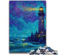 Puzzle per adulti da 1000 pezzi, cielo stellato, faro, aiuta il cervello a esercitare, giocattoli avvincenti per coltivare la pazienza, decorazione perfetta, 26x38cm