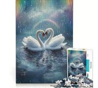 Puzzle per adulti da 1000 pezzi "Cigni innamorati sotto la pioggia arcobaleno" - Gioco educativo per tutta la famiglia - Ideale come regalo per grandi e piccini 38x52cm