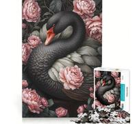 Puzzle per adulti da 1000 pezzi, Cigno nero e rose, giocattolo fai da te, migliora la memoria, ideale come regalo per tutta la famiglia 38x26cm