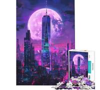 Puzzle per adulti da 1000 pezzi città al neon cieli illuminati dalla luna puzzle per ragazzi giocattolo antistress taglio di precisione regalo per amici e familiari (dimensioni 50x75cm)