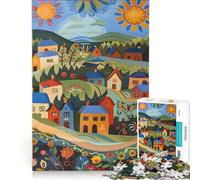 Puzzle per adulti da 1000 pezzi, città idilliaca con soli colorati, gioco pratico, ideale per passare il tempo durante le vacanze a casa, con poster e foglio di curiosità abbinati 50x75cm